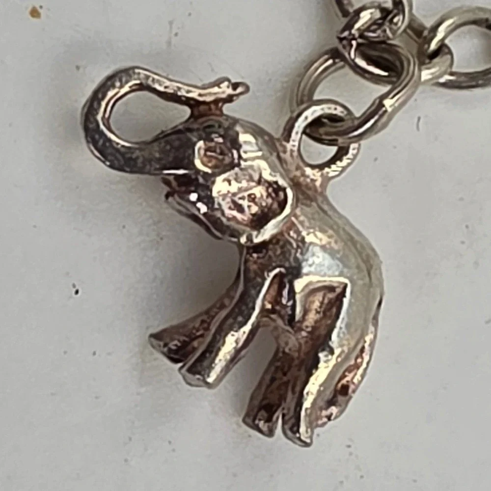 925 Sterling Silver Elephant Charm Bracelet with Bell Good Luck Jewelry 11.42g
